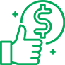 Un icono de pulgar hacia arriba verde con un signo de dólar.